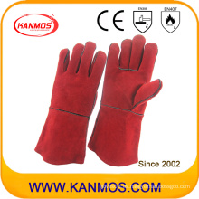 Cuero de vaca roja Split cuero industrial mano de soldadura guantes de trabajo (111032)